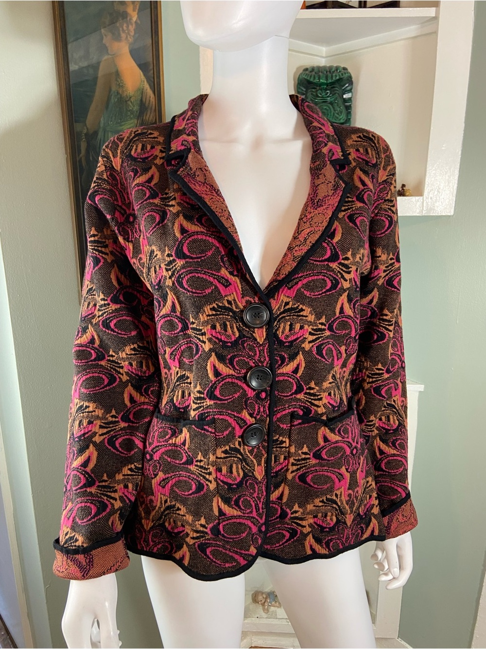 Free People Sammie Pink Jacquard Blazer Jacket Blanket Knit XSmall Abstract XS